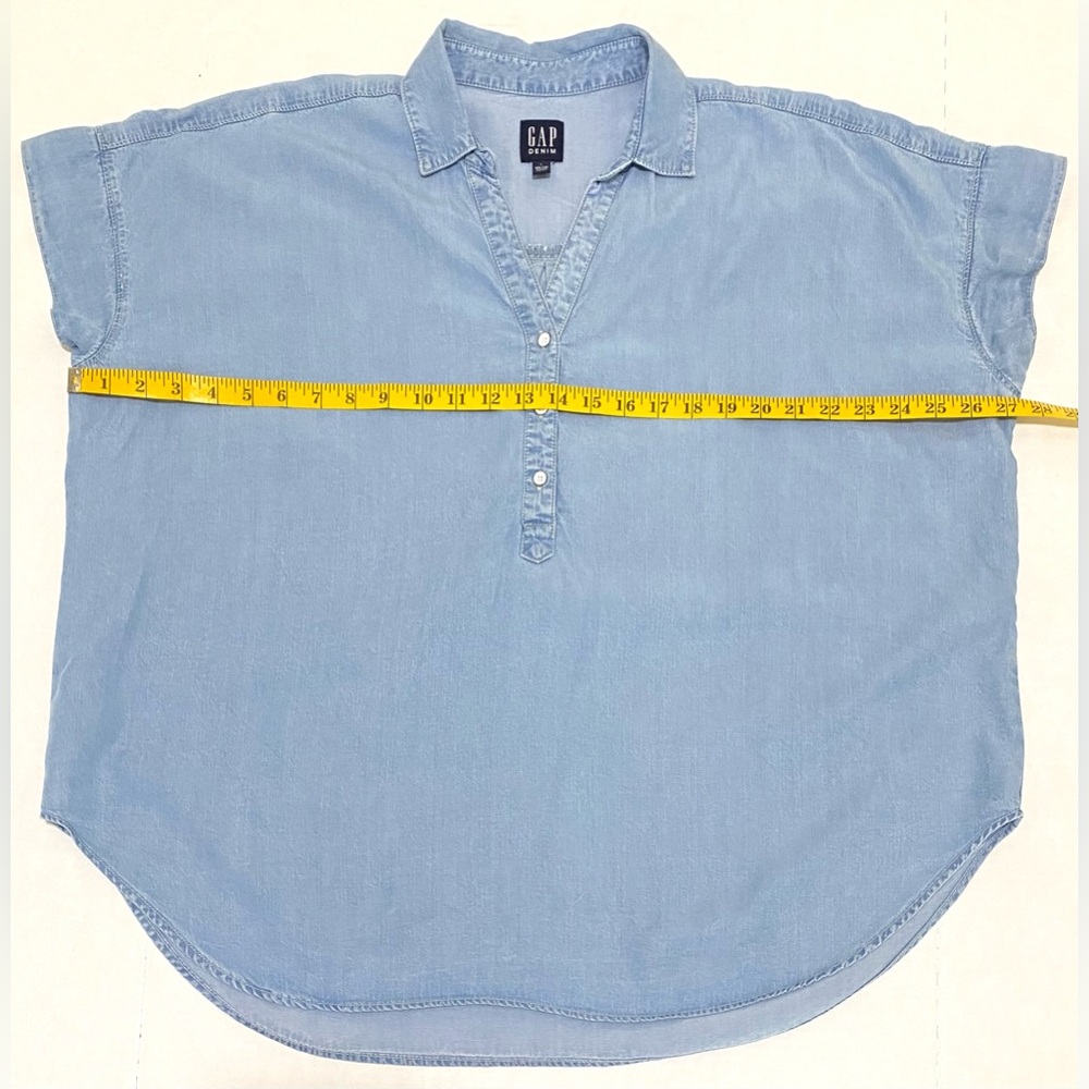 GAP Womens L Solid Blue Oversized Denim Top Boho 90s Minimalism Cottagecore - Picture 8 of 13